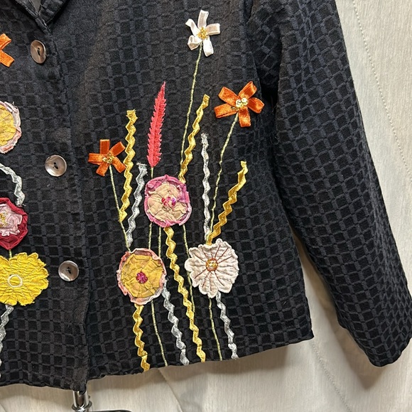 Alex Kim Petite Large PL Art to Wear Floral Ribbon Flowers Black Year Round Use - Picture 3 of 10